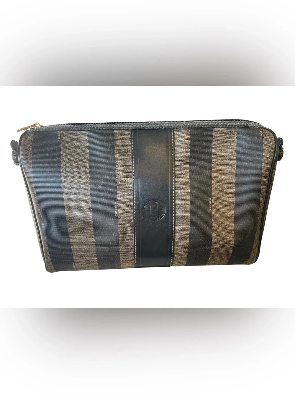 Fendi Vintage Black and Brown StripedCanvas Crossbody